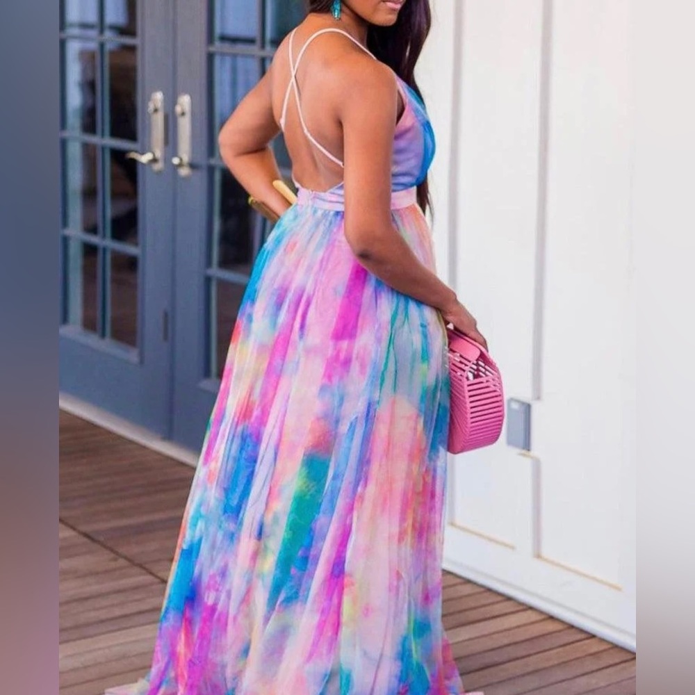 V Neck-Cross Back Tulle Dress